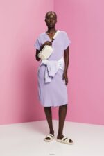 Women Esprit White Crinkled midi dress with belt Dresses XF444454 - Image 2