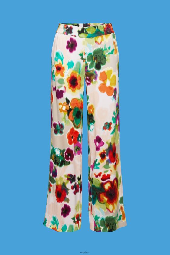 Women Esprit White Floral Print Wide Leg Pants Trousers & Pants XF4444131 - Image 5