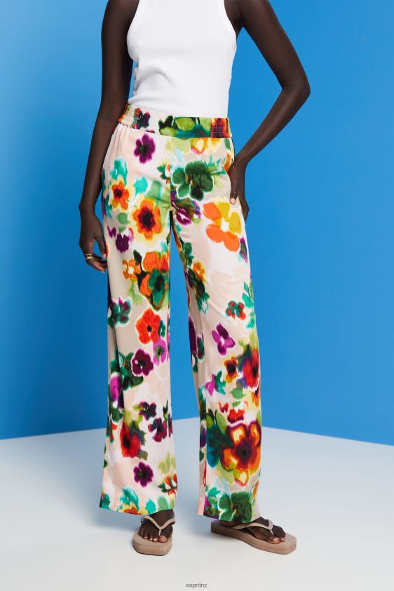 Women Esprit White Floral Print Wide Leg Pants Trousers & Pants XF4444131 - Image 1