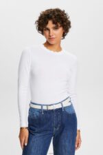 Women Esprit White Long sleeve top with a scalloped neck Long Sleeve XF444432