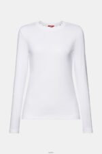 Women Esprit White Long sleeve top with a scalloped neck Long Sleeve XF444432 - Image 5