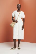 Women Esprit White Midi shirt dress with a tie belt, cotton blend Dresses XF4444235 - Image 2