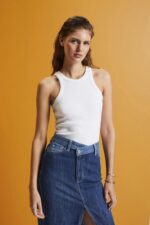Women Esprit White Ribbed tank top Tank XF4444281