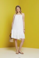 Women Esprit White Strappy dress with smock, TENCEL Dresses XF4444203 - Image 2