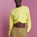 Women Esprit Yellow Cropped knot detail sweatshirt Sweatshirts & Hoodies XF4444219