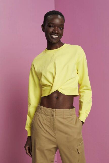 Women Esprit Yellow Cropped knot detail sweatshirt Sweatshirts & Hoodies XF4444219