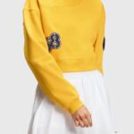 Women Esprit Yellow Cropped varsity patch sweatshirt Sweatshirts & Hoodies XF4444420