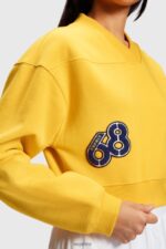 Women Esprit Yellow Cropped varsity patch sweatshirt Sweatshirts & Hoodies XF4444420 - Image 3