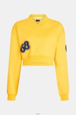 Women Esprit Yellow Cropped varsity patch sweatshirt Sweatshirts & Hoodies XF4444420 - Image 4