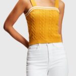 Women Esprit Yellow Dolphin logo cable sweater camisole Sweaters XF4444411